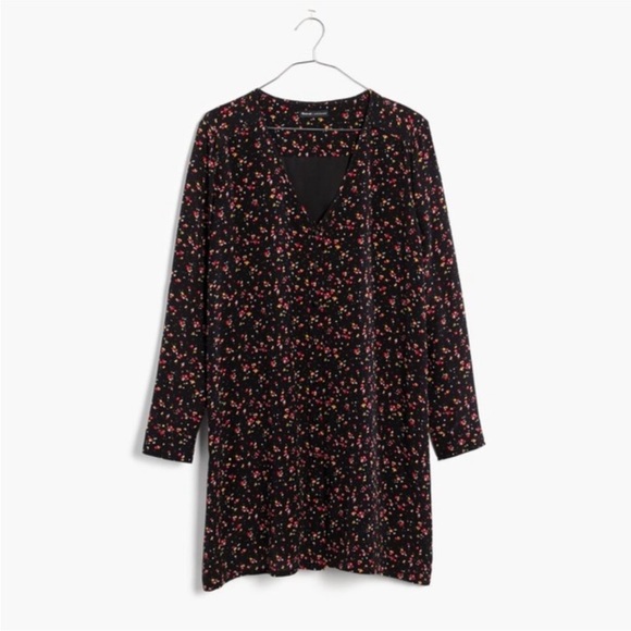 Madewell x Sezane Elly Floral Black Dainty Silk V Neck Dress Button Down Shift M - Picture 2 of 16